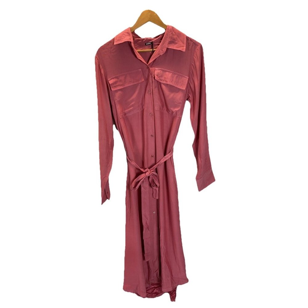 NEW Monrow Sz S button front Shirt Maxi‎ Dress Rose/ mauve L/S career flowy